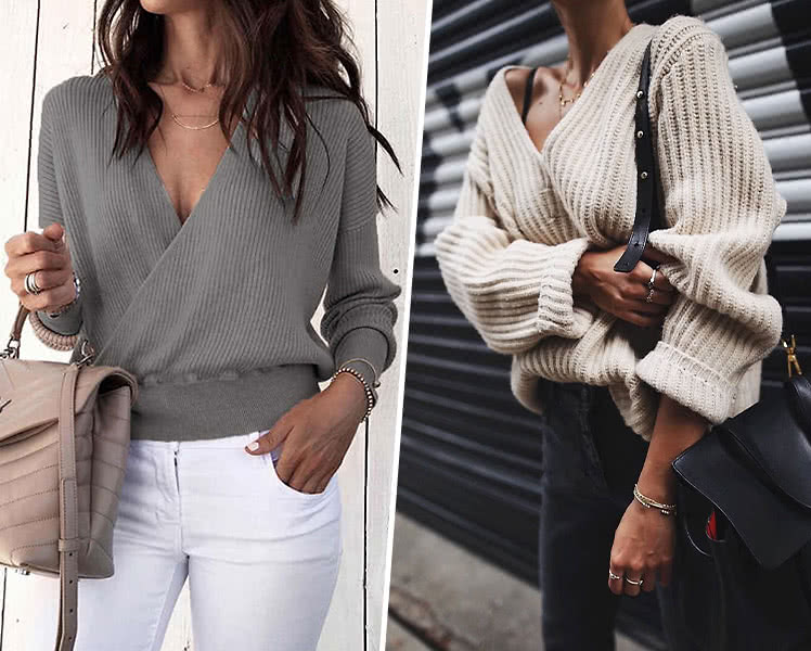 Модные женские свитера и джемперы с оригинальным декольте, фото 2021