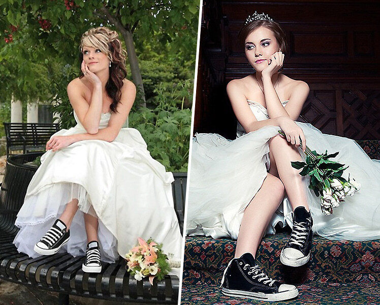 Как сочетать свадебное платье с кроссовками