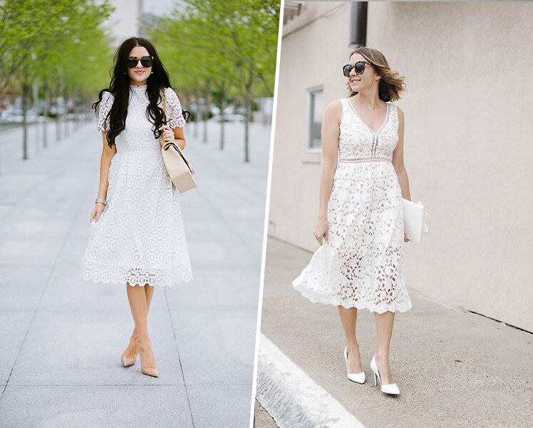 С чем носить кружевное белое платье