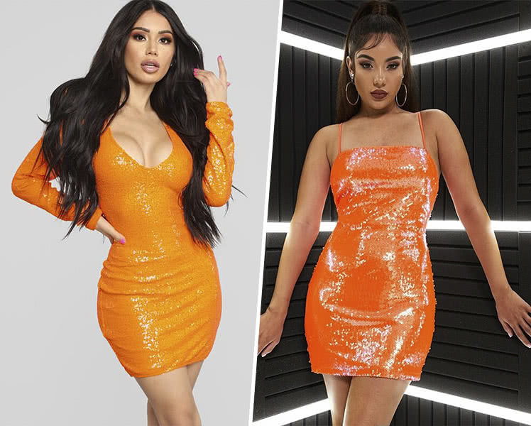 Оранжевые блестящие платья