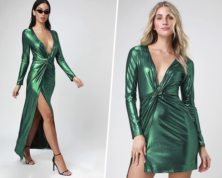 Зеленые блестящие платья