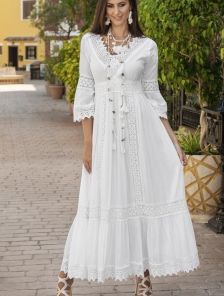 Платье бохо белое с кружевом - 79 фото