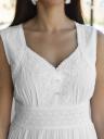 Повседневное белое свободное летнее хлопковое макси-платье с вышивкой и кружевными деталями, фото 4