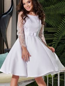Нарядное коктейльное белое платье миди длины