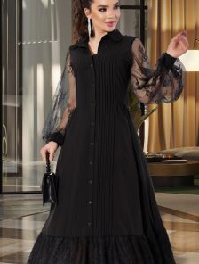 Летнее длинное черное нарядное платье в пол