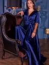"Элегантное шелковое платье синего цвета для гостей на свадьбе, выпускного вечера и ужина на день рождения, с V-образным вырезом в стиле макси", фото 2