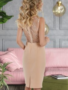 Золотое летнее коктейльное короткое кружевное платье