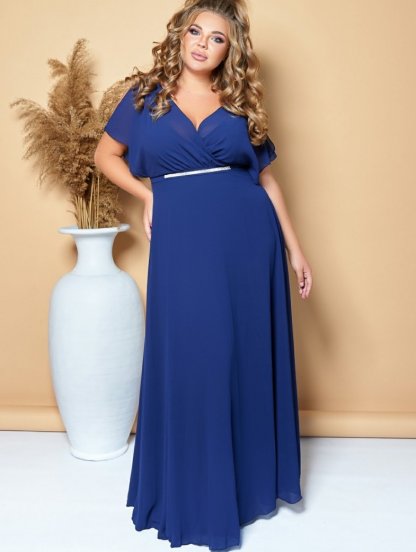 Нарядное длинное шифоновое платье синего цвета, фото 1