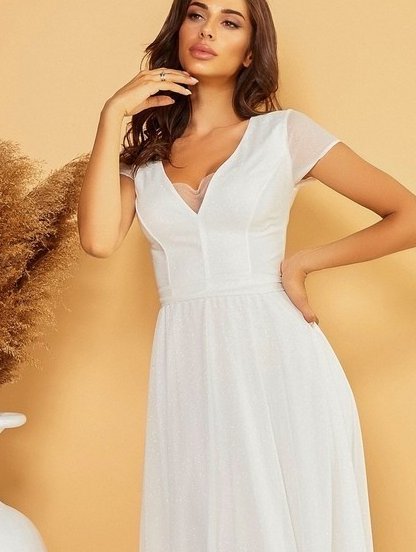 Нарядное белое блестящее вечернее платье в пол, фото 1