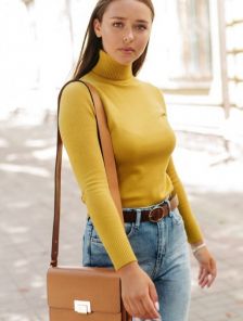 Базовый желтый гольф с натуральным кашемиром и ангорой