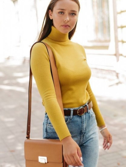 Базовый желтый гольф с натуральным кашемиром и ангорой, фото 1