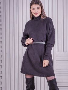 Черное вязаное платье трапеция на длинный рукав, 40% шерсть; 10% мохер