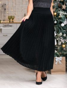 Вязанная юбка плиссе с широким поясом черного цвета