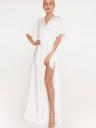 Нарядное шелковое белое платье в пол, юбка-солнце с разрезом, фото 2