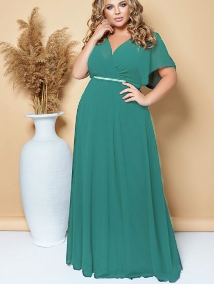 Вечернее длинное шифоновое платье большого размера зеленого цвета, фото 1