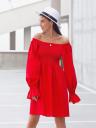 Летнее красное льняное платье с открытыми плечами, фото 2