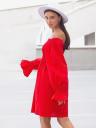 Летнее красное льняное платье с открытыми плечами, фото 4