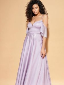 Нарядное лиловое платье в пол на тонких бретелях