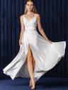 Молочное длинное платье на бретелях и ассиметричным разрезом на бедре, фото 2