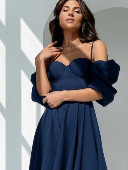 Платье миди с чашками синего цвета, фото 1