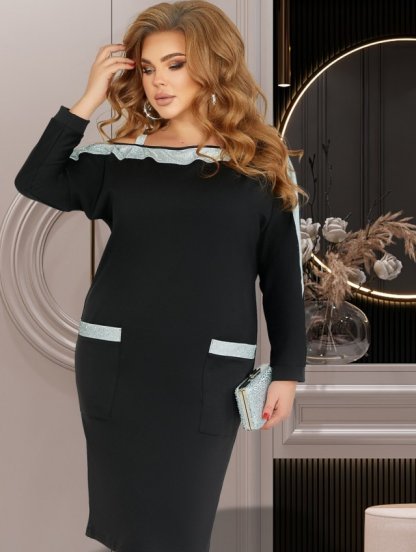 Модное платье с карманами черного цвета, фото 1