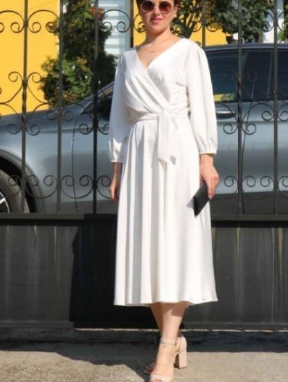 Белое атласное платье миди больших размеров, фото 1