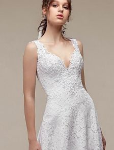 Длинное белое кружевное платье в пол на свадьбу