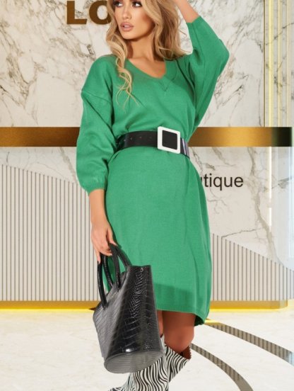 Теплое зеленое платье с рукавом, фото 1