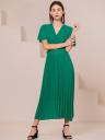 Шифоновое зеленое платье c юбкой-плиссе, имитацией запаха, коротким рукавом, фото 3