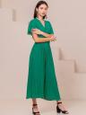 Шифоновое зеленое платье c юбкой-плиссе, имитацией запаха, коротким рукавом, фото 4