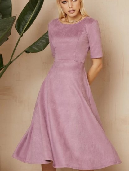 Элегантное замшевое сиреневое платье миди, фото 1