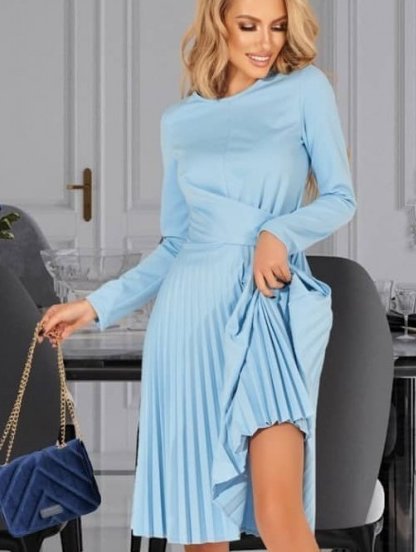 Теплое голубое платье плиссе на длинный рукав, фото 1