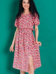 Легкое летнее платье с цветочным рисунком, с рукавом-фонариком