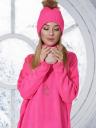 Розовый теплый удлиненный свитер оверсайз с широкой горловиной, фото 2