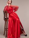 Нарядное длинное красное платье на бретельках с глубоким декольте и накидкой, фото 2