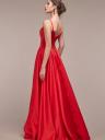 Нарядное длинное красное платье на бретельках с глубоким декольте и накидкой, фото 5