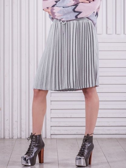 Вязанная юбка плиссе серого цвета, фото 1