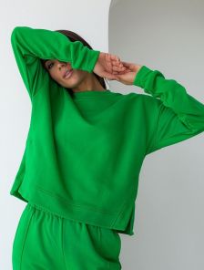 Удобный котоновый спортивный костюм зеленого цвета