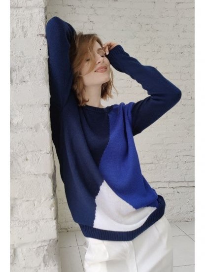 Синий женский стильный джепер оверсайс, фото 1