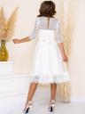 Молочное нарядное короткое кружевное платье с рукавом 3/4, фото 4