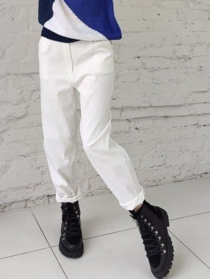 Белые широкие женские брюки с высокой талией, фото 1