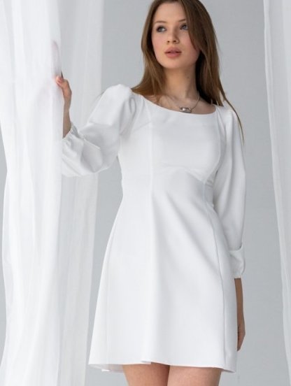 Белое классическое платье на длинный рукав, фото 1