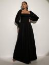 Модное нарядное платье черного цвета с пышным рукавом, фото 3