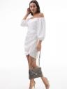 Нарядное атласное короткое белое платье с рукавом 3/4, фото 2