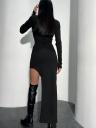 Черное модное платье с юбкой ассиметричной длиной, фото 5