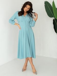 Красивое мятное платье миди с рукавом 3/4 на пуговицах