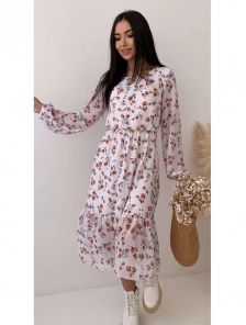 Цветочное платье миди с длинным рукавом