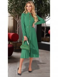 Зеленое платье плиссе на длинный рукав