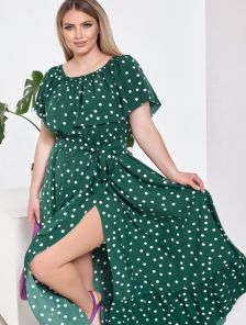 Летнее зеленая макси платье-сарафан с открытыми плечиками