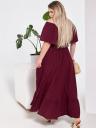 Бордовое длинное летнее платье большого размера с воланом и оборкой, фото 2